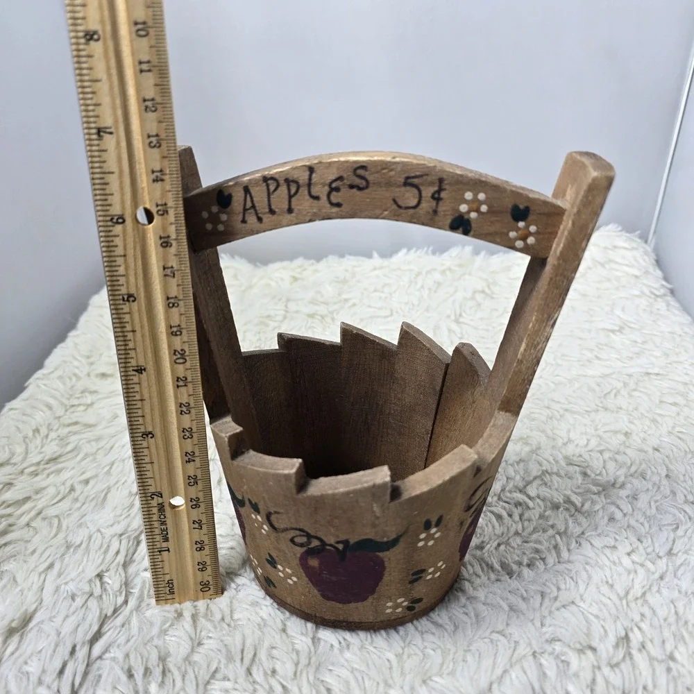 Wooden Mini Apple Basket Handpainted Home Decor Cottagecore Farm House Country